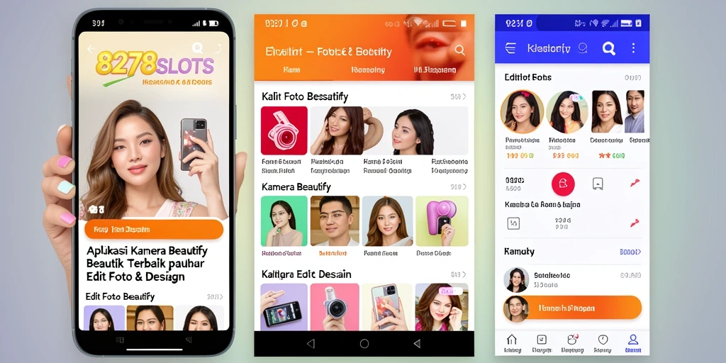 Antarmuka pengguna 8278SLOTS dengan fitur Kamera Beautify yang menarik.