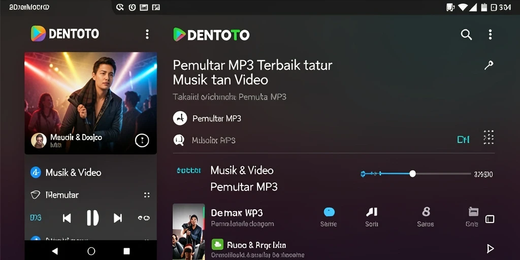 Tampilan antarmuka DENTOTO yang menarik dan fungsional untuk Pemutar MP3.