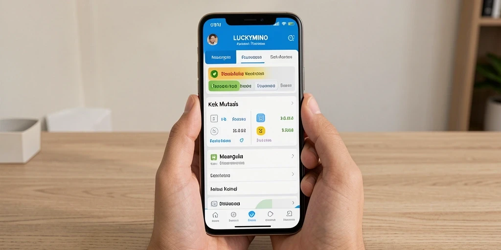 Antarmuka LUCKYMINO menampilkan informasi mutasi keuangan dengan jelas.